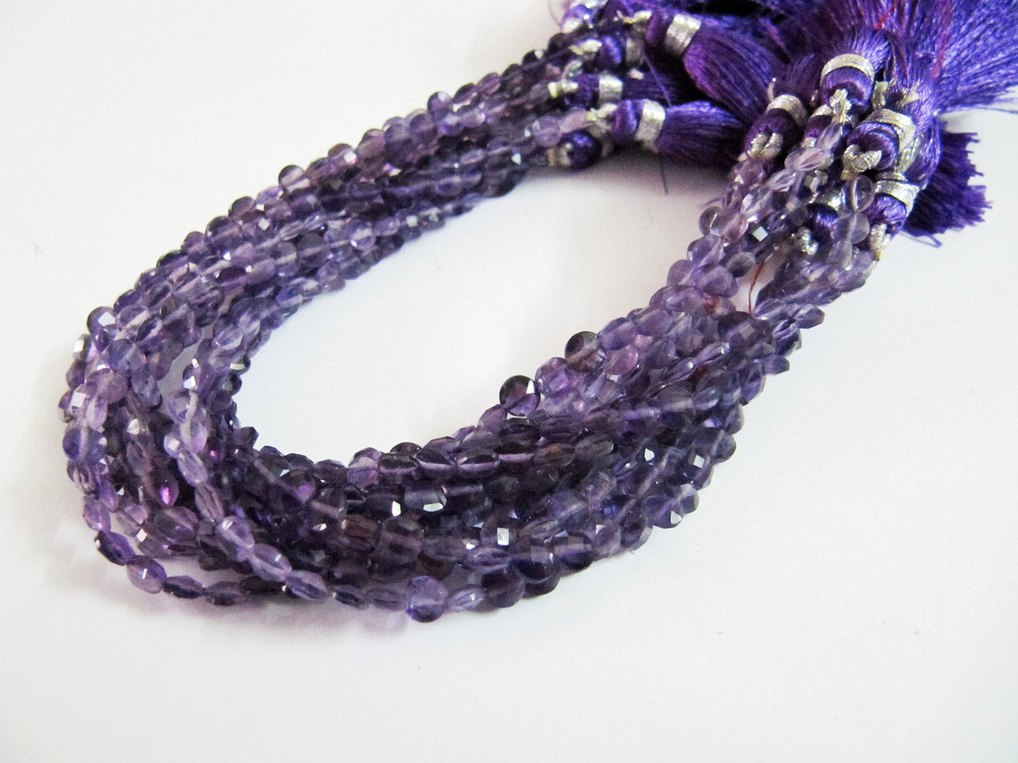 Natural Amethyst Faceted Coin shape briolette 6mm Beads sold per Strand 8 Inch Long   African Amethyst Gemstone Purple beads