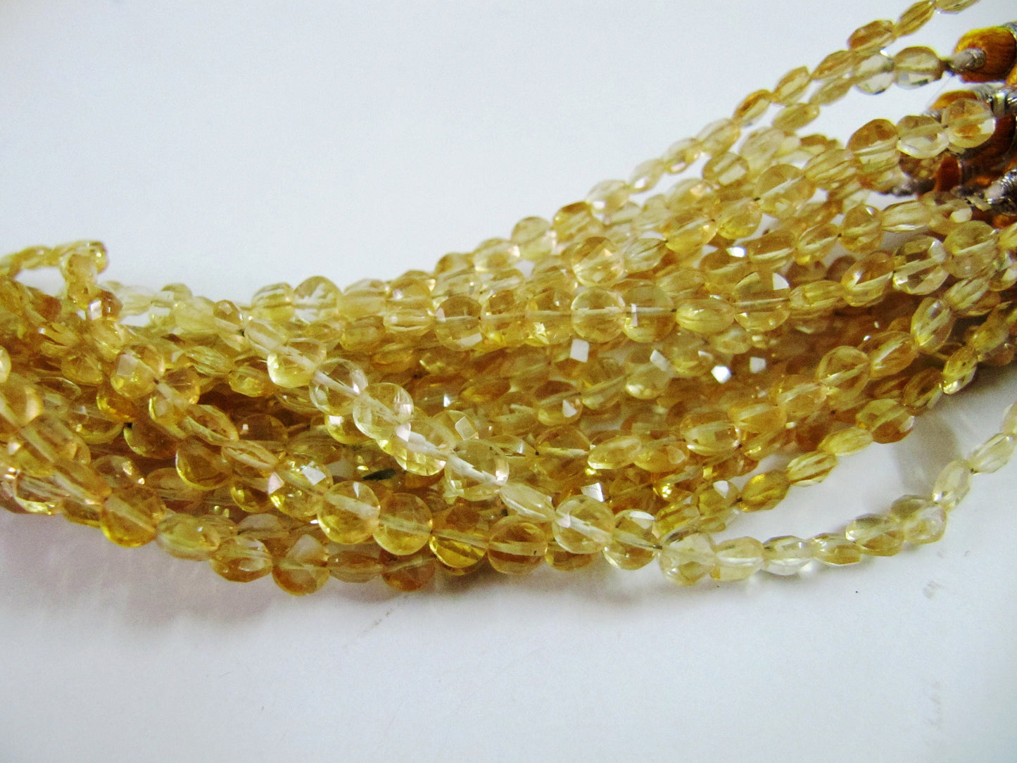 Natural Citrine Faceted Coin Beads, Bead Size Exact 4.5mm, Micro Size Strand 8 Inch Long,approx.48 to 52 beads per string Wholesale Price