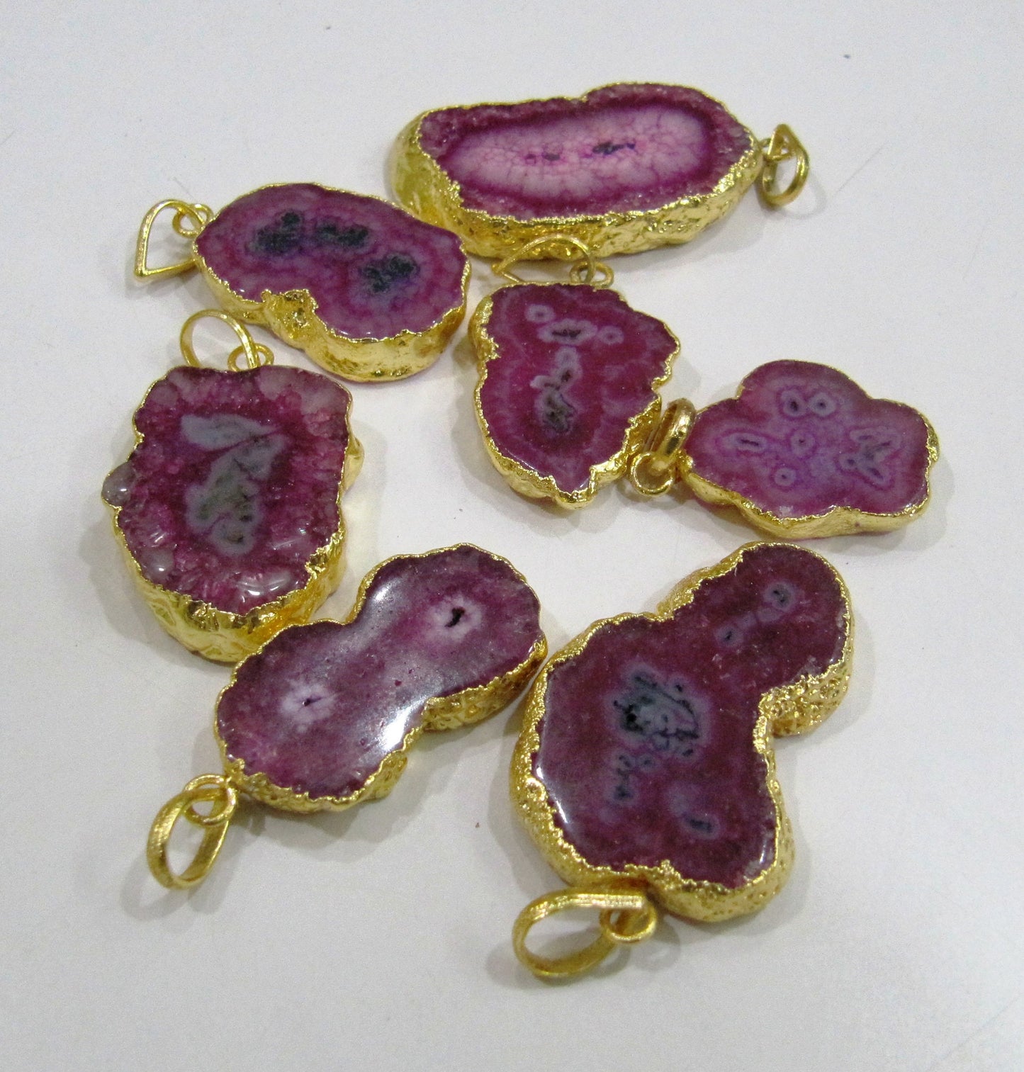 Natural Dark Pink Solar Quartz Stalactite Connectors Pendants size 30 to 50 mm, 24 Kt Gold Electroplated Druzy Slices Free Shape Pendant