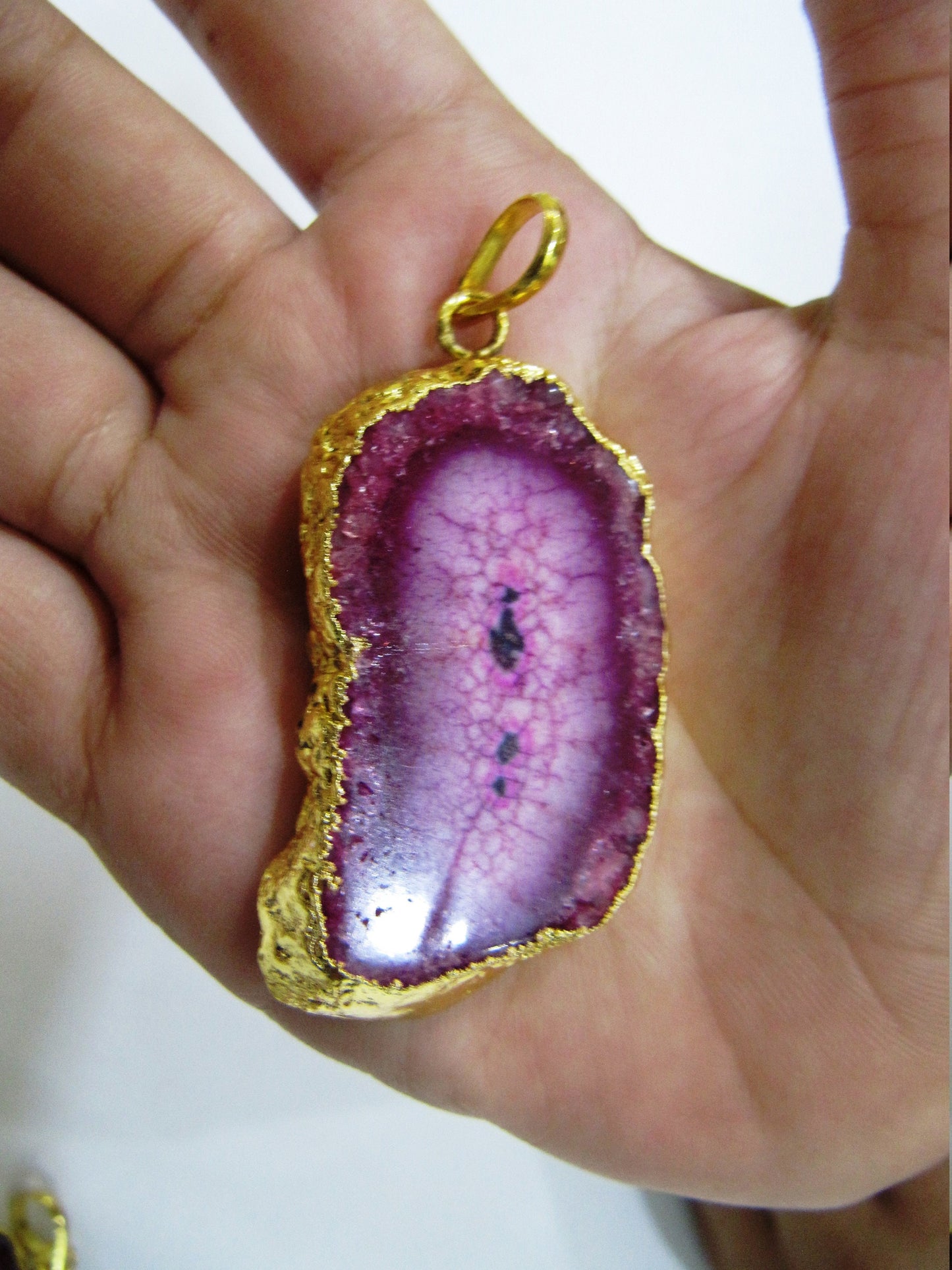 Natural Dark Pink Solar Quartz Stalactite Connectors Pendants size 30 to 50 mm, 24 Kt Gold Electroplated Druzy Slices Free Shape Pendant