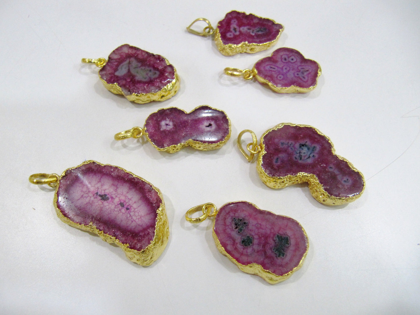 Natural Dark Pink Solar Quartz Stalactite Connectors Pendants size 30 to 50 mm, 24 Kt Gold Electroplated Druzy Slices Free Shape Pendant