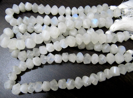 Genuine White Rainbow Moonstone Twisted Briolette Rondelle Beads 9 to 10mm, Strand 10 inches Long 30 top 35 beads per Strand Fancy Shape