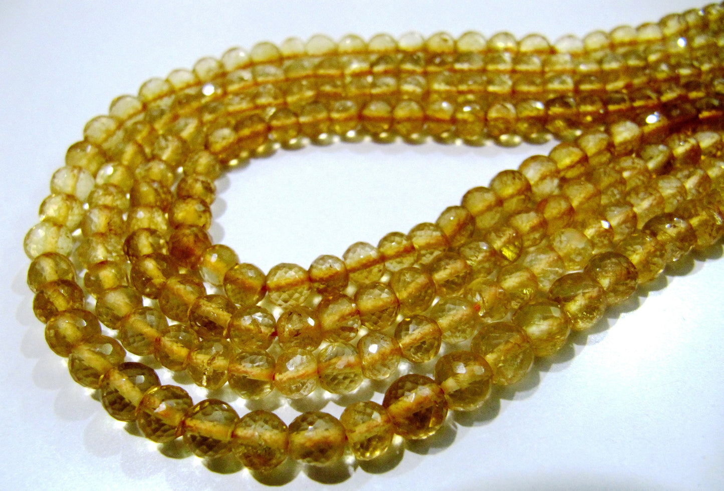 High Quality Genuine Citrine Faceted Round Beads / Natural Citrine Gemstone Beads Size 5-6mm Strand 13.5 inch long Micro Faceted Beads