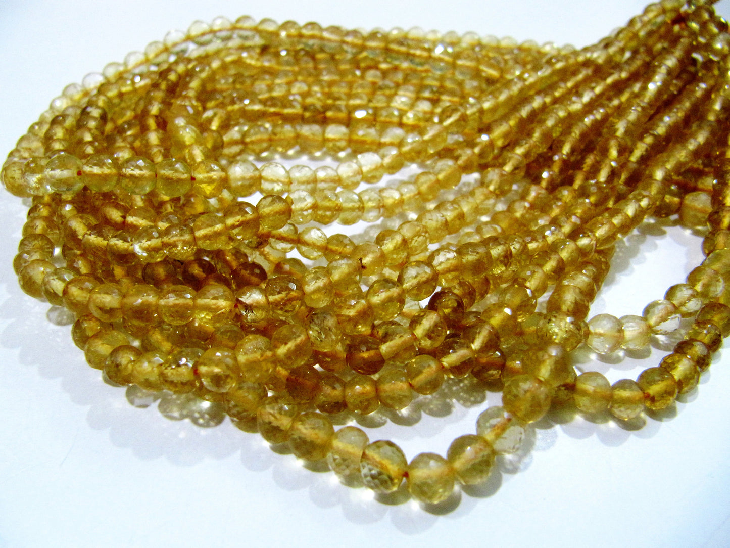High Quality Genuine Citrine Faceted Round Beads / Natural Citrine Gemstone Beads Size 5-6mm Strand 13.5 inch long Micro Faceted Beads
