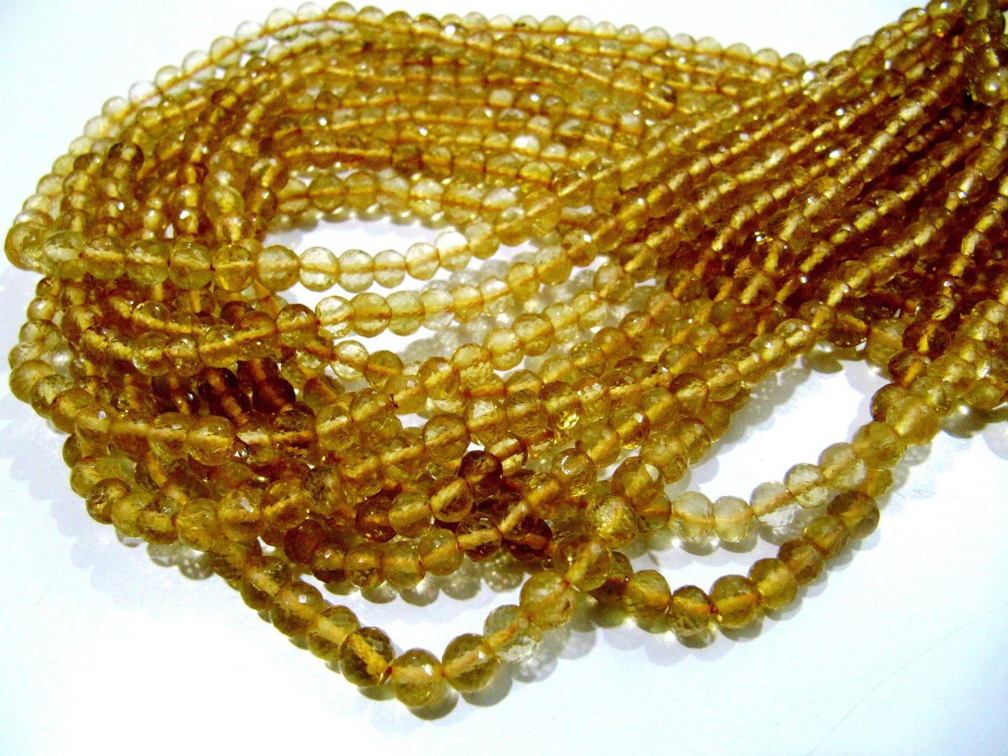 High Quality Genuine Citrine Faceted Round Beads / Natural Citrine Gemstone Beads Size 5-6mm Strand 13.5 inch long Micro Faceted Beads