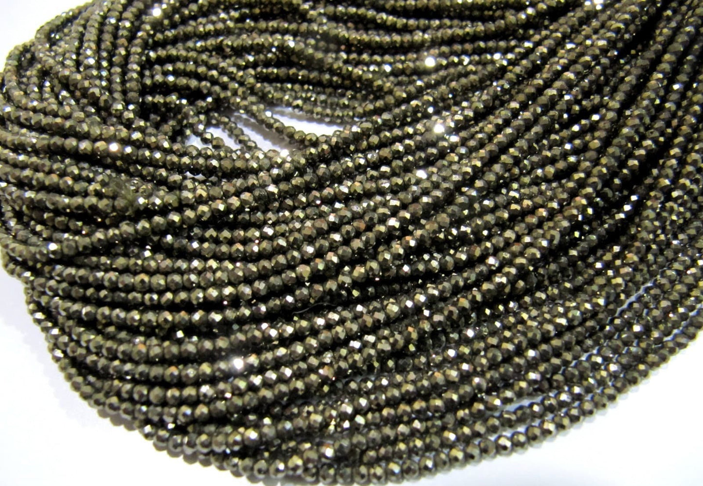 Natural Pyrite Rondelle Faceted Beads 2mm Genuine Pyrite Tiny Beads Strand 13 inch long Best Quality Wholesale Price Jewelry making beads