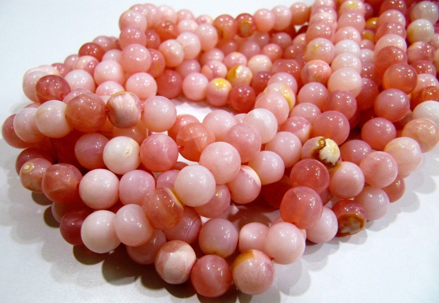 Natural Peruvian Pink Opal Round ball Shape  8 to 9mm beads sold per strand 8 inches Semi Precious Gemstone Wholesale Price Sold per strand