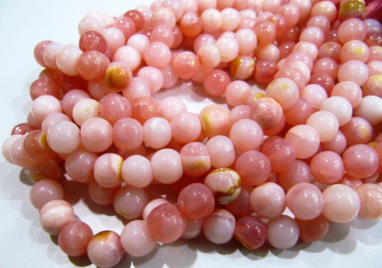 Natural Peruvian Pink Opal Round ball Shape  8 to 9mm beads sold per strand 8 inches Semi Precious Gemstone Wholesale Price Sold per strand