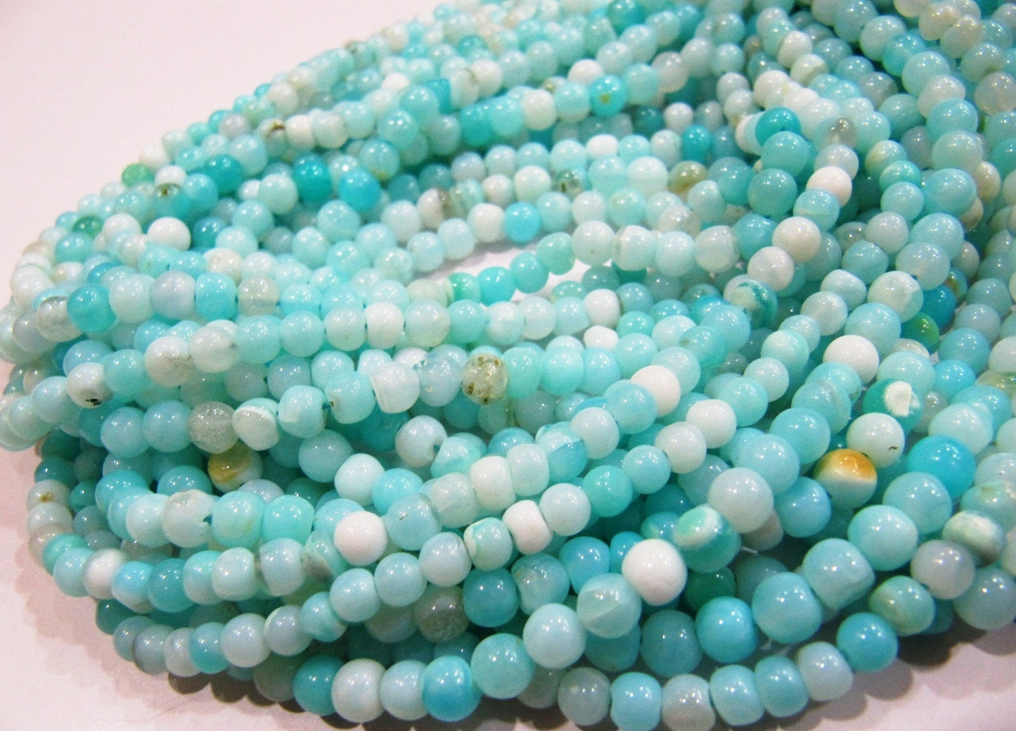 Natural Peruvian Blue Opal Plain Smooth Round Ball Shape Beads 4-5mm best Quality Beads Strand 13 inches Long Jewelry making gemstone