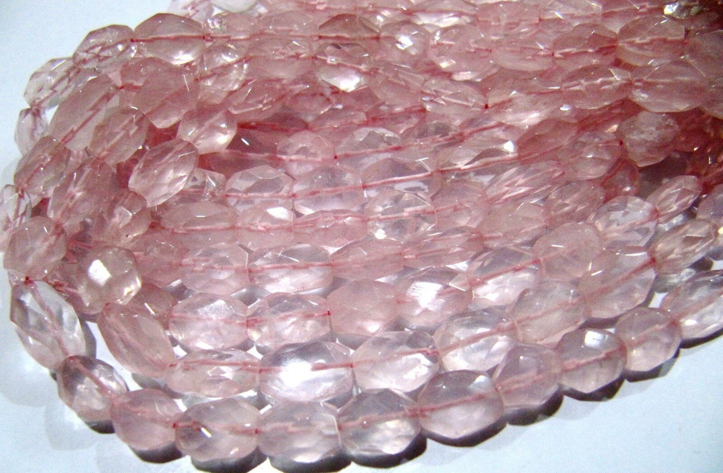 Natural Rose Quartz Oval Faceted Beads  Size 5x7mm to 6x8mm  Mani Shape Gemstone Beads  Strands approx 13 inches long sold per Strand