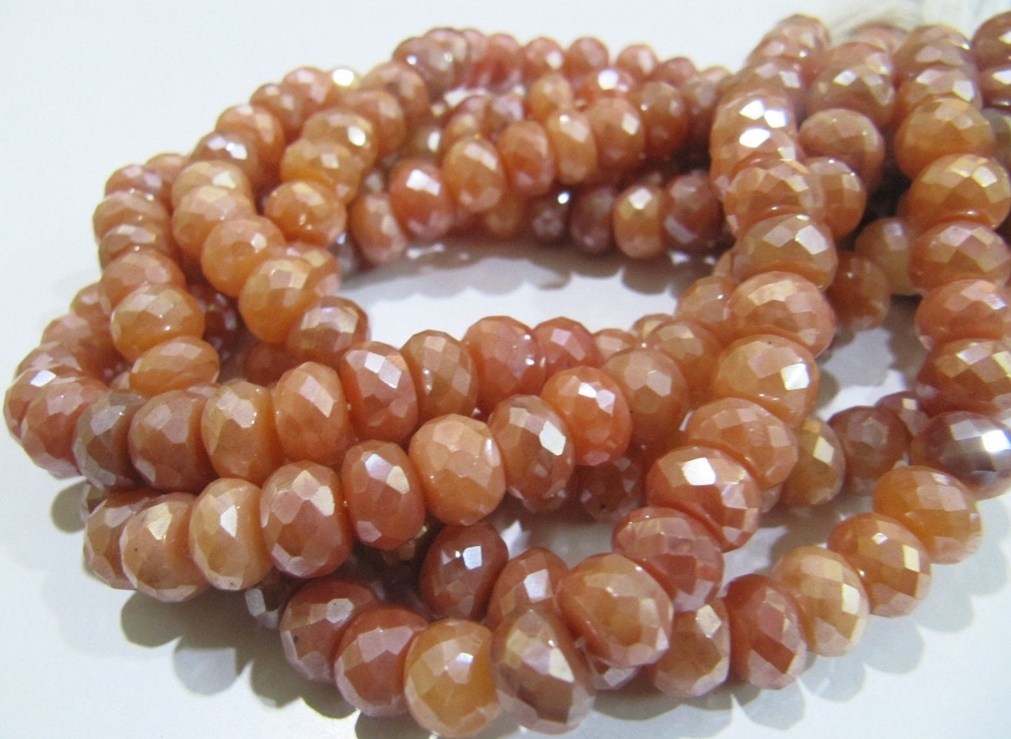 Natural Peach Silverite Rondelle Faceted Beads  Mystic Coated 8-9mm Silverite Gemstone Beads Strand 8 inches Jewelry Making Beads