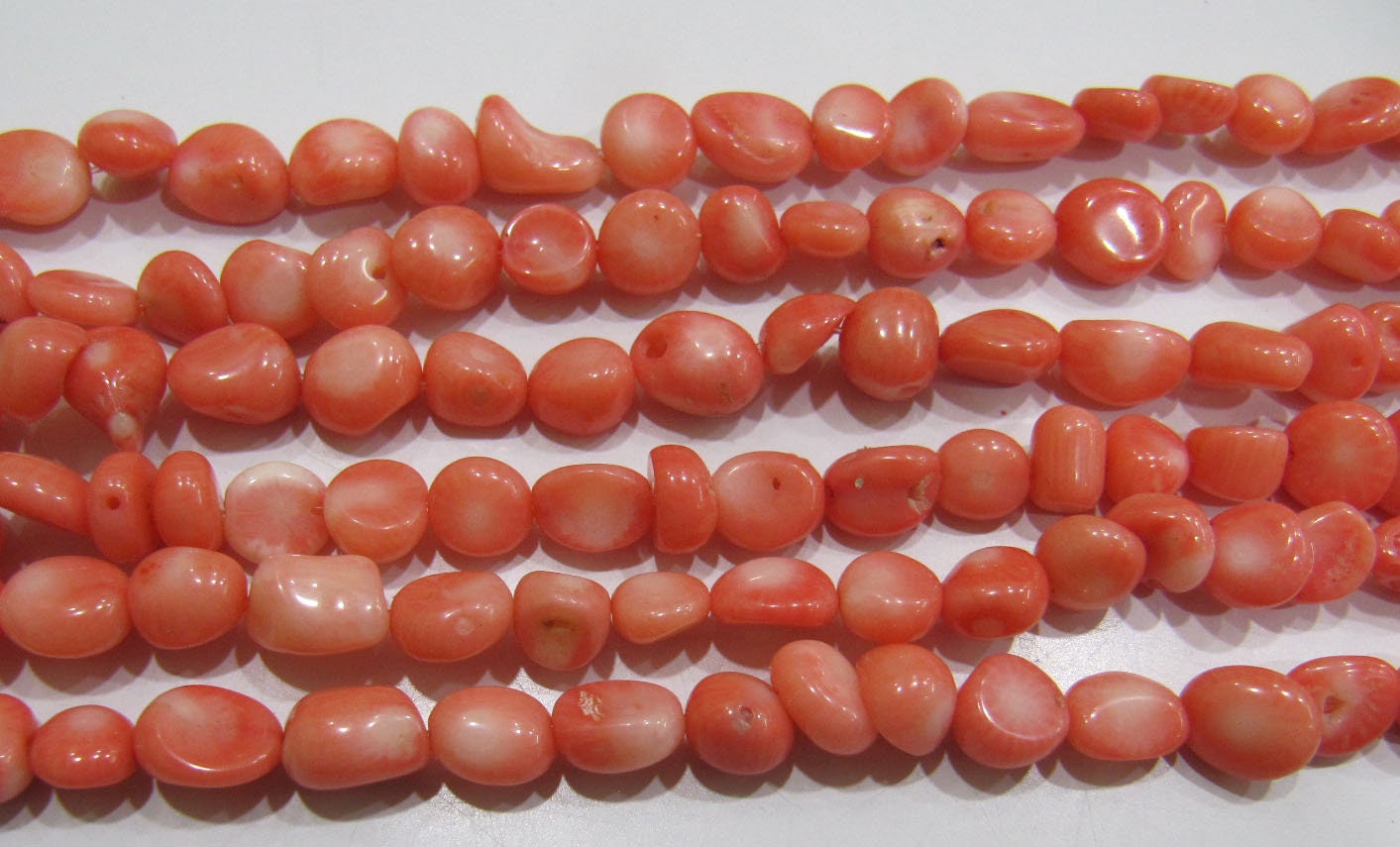 Natural  Pink Coral Nugget Free Shape Tumbled 6mm To 8mm Beads Strand 16 Inches Long Jewelry Making Beads Sold Per Strand Wholesale Prices