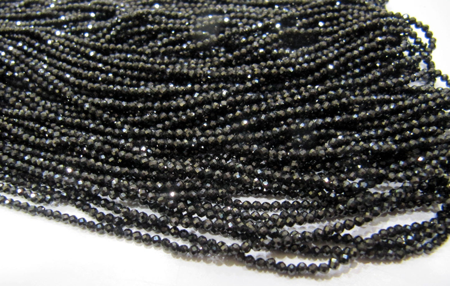 Natural Black Spinel  Round Faceted Beads 2mm Strand 13 inches Long Wholesale Prices Best Quality Jewelry Making Gemstone Beads