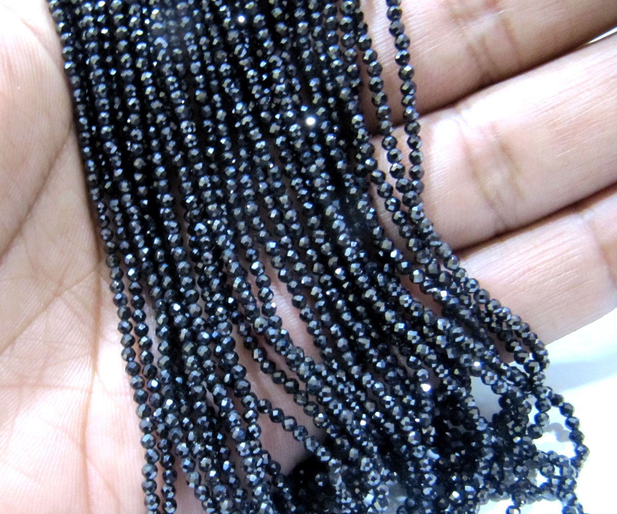 Natural Black Spinel  Round Faceted Beads 2mm Strand 13 inches Long Wholesale Prices Best Quality Jewelry Making Gemstone Beads