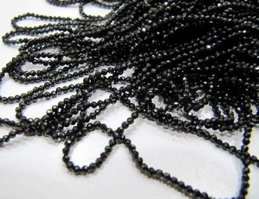 Natural Black Spinel  Round Faceted Beads 2mm Strand 13 inches Long Wholesale Prices Best Quality Jewelry Making Gemstone Beads