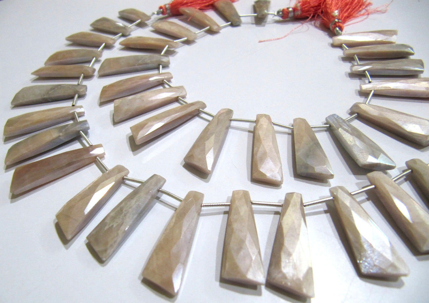 Natural Peach Moonstone AB Mystic Coated Knife Shape 10x30mm Beads Strand 10 Inches Long Jewelry Making Beads Sold Per Strand
