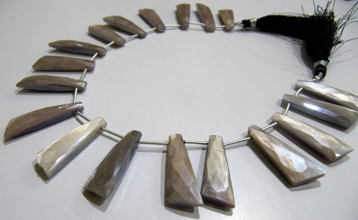 Natural Grey Moonstone AB Mystic Coated Knife Shape 10x30mm Gray Beads Strand 10 Inches Long Jewelry Making Beads Sold Per Strand