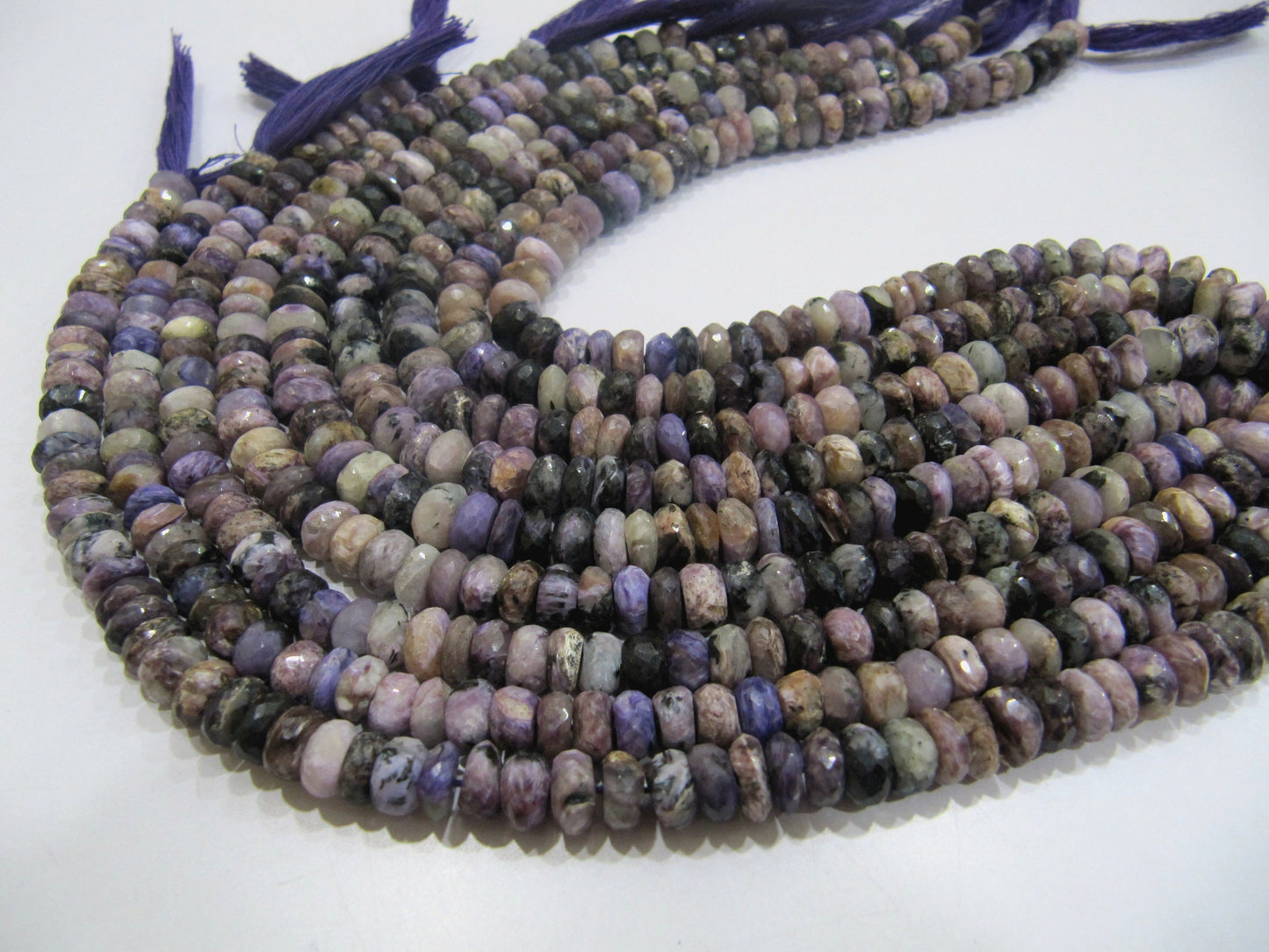 AAA Graded Natural Charoite Beads, Rondelle faceted, size 7-8mm available, Sold per String 10 inches Long, Healing Purple Gemstone Beads