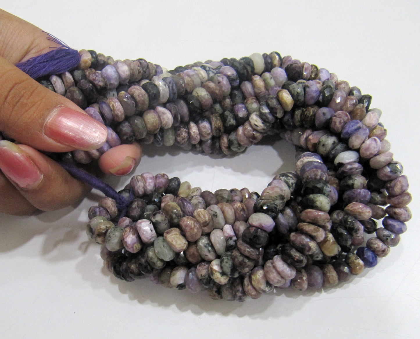AAA Graded Natural Charoite Beads, Rondelle faceted, size 7-8mm available, Sold per String 10 inches Long, Healing Purple Gemstone Beads