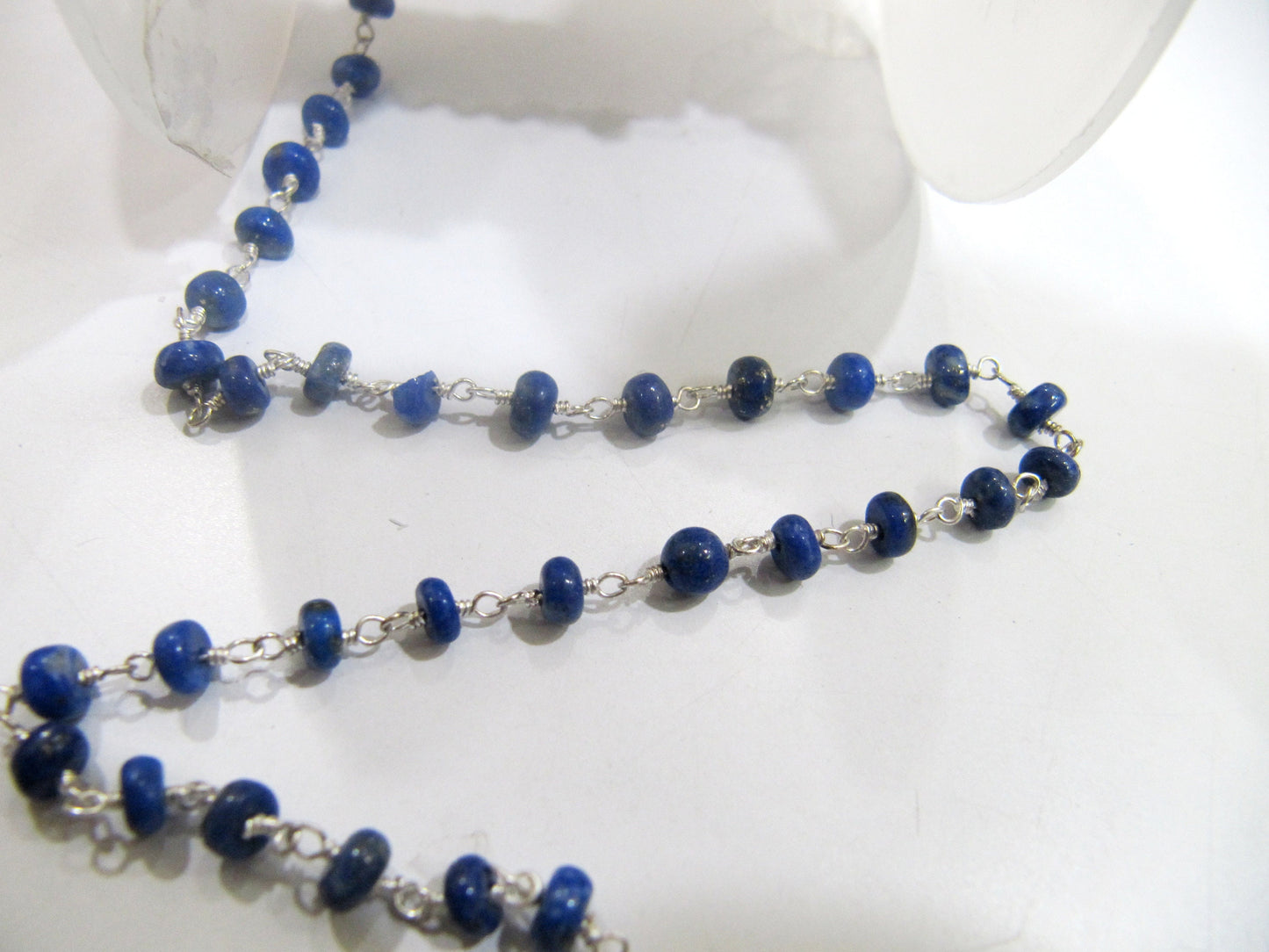 Natural Lapis Lazuli Rosary Chain Smooth Rondelle Beads 4 to 5mm Beaded Chain Wire Wrap , Jewelry Making Handmade chain sold per foot
