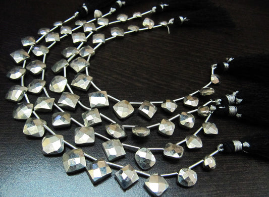 Natural Silver Pyrite Cushion Shape Briolette Faceted Beads 6 To 9mm Top Quality Gemstone Beads Strand 8 inch Long Jewelry making beads