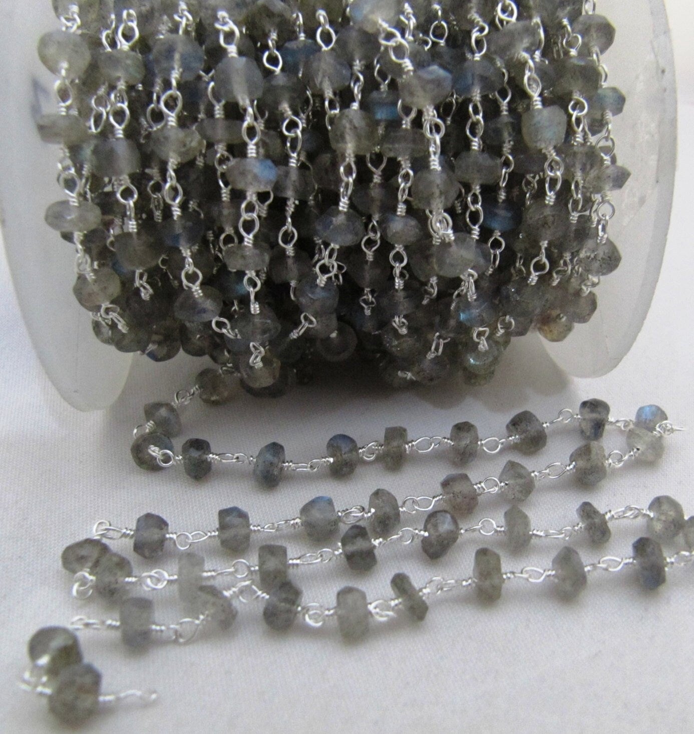 Natural Labradorite Rondelle Faceted 5-6mm Beads Rosary Chain Wholesale Prices Jewelry Making Gemstone chain sold per foot