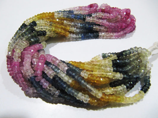 Natural Multi Sapphire Rondelle Faceted 3mm Beads Gemstone Multi Color Beads Sold per strand 8 inch long  Untreated Precious Gemstones