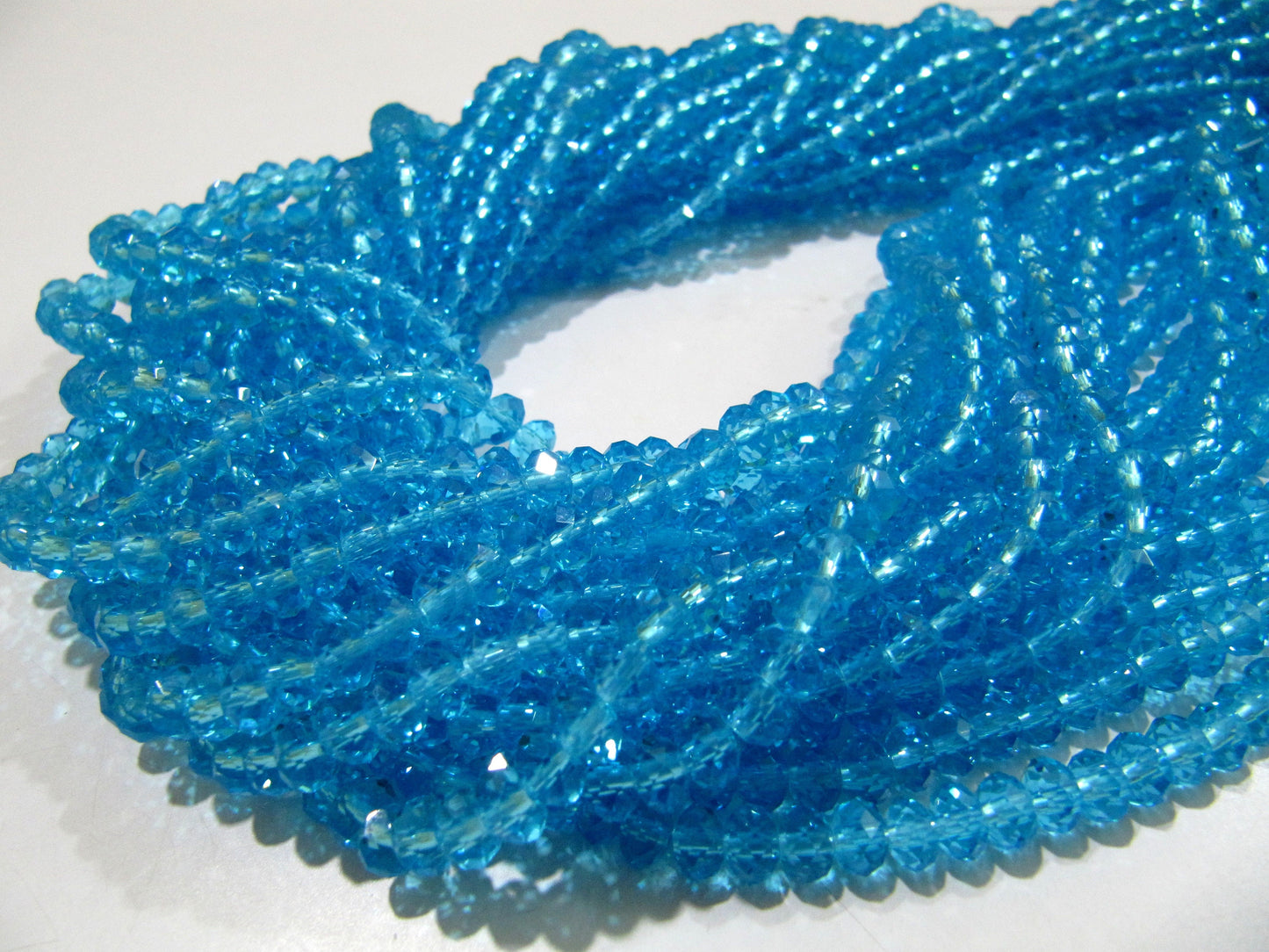 Sky Blue Topaz Beads / 3-4mm Size Rondelle Faceted Crystal Beads / 100 Beads approx per Strand / Sky Blue Hydro Quartz Beads
