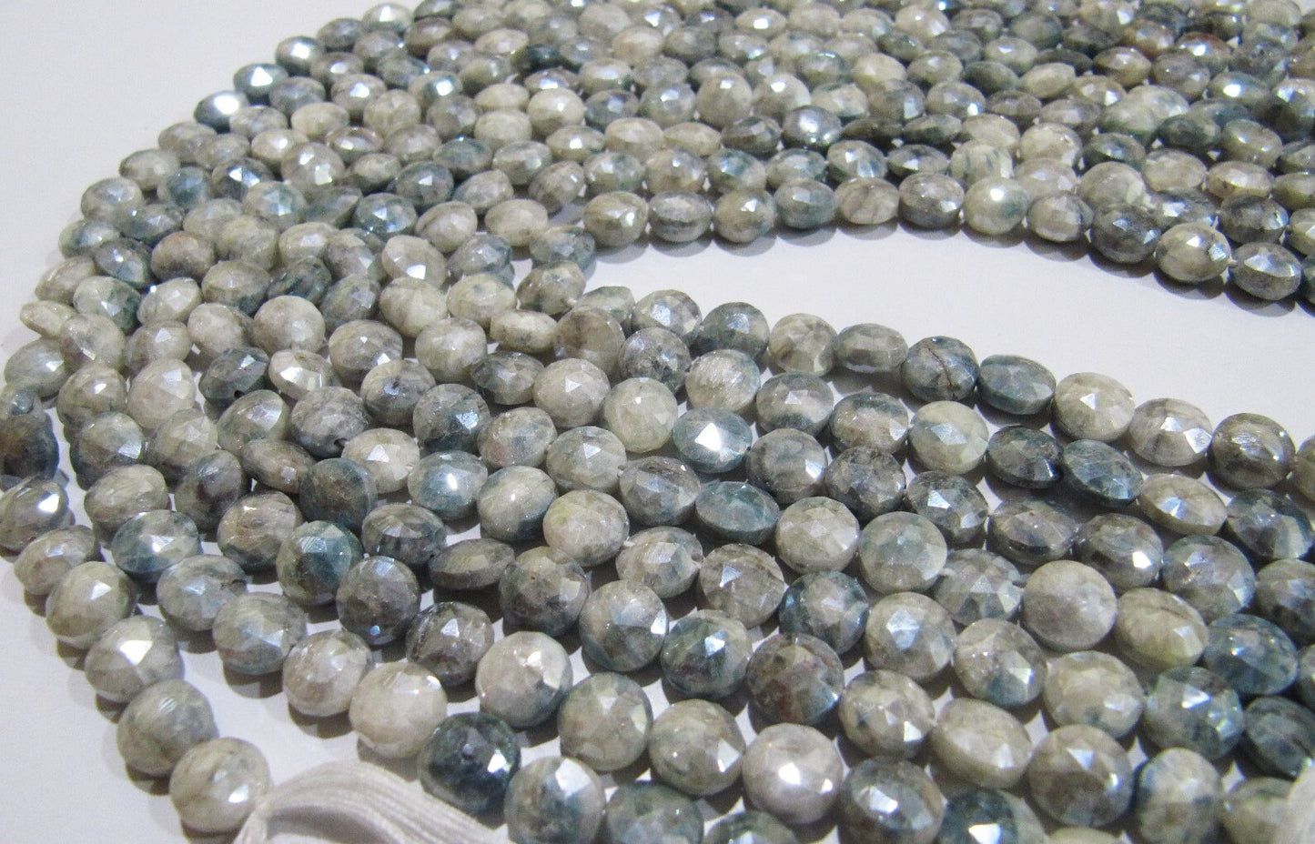Best Quality Grey Silverite Gemstone Faceted Beads Round Coin Briolette 8mm Beads  Jewelry Making Beads Strand Size 15 Inches long