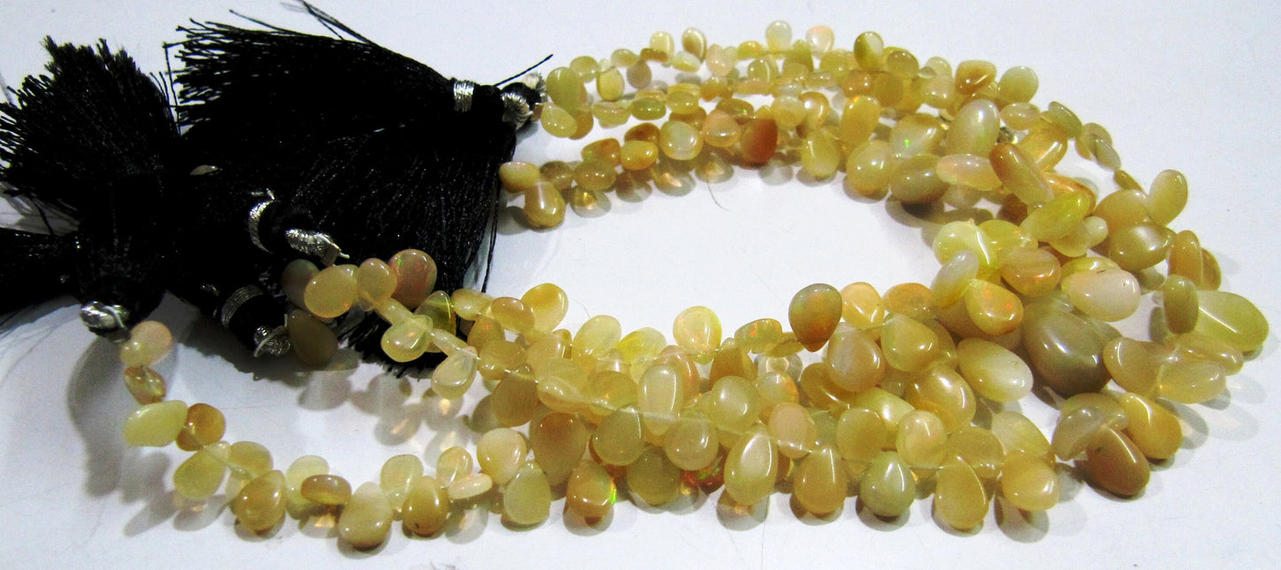 Best Quality Ethiopian Opal Golden Beads, Flat Drop Smooth Beads Size 4x6mm to 6x9mm, Strand 8 inch Long with approx. 70 beads per strand