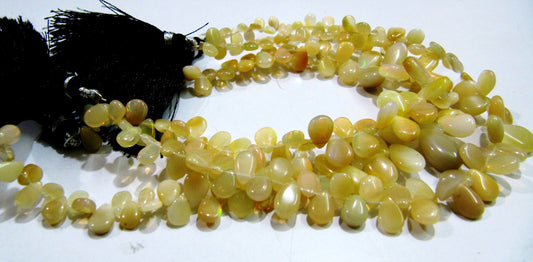 Best Quality Ethiopian Opal Golden Beads, Flat Drop Smooth Beads Size 4x6mm to 6x9mm, Strand 8 inch Long with approx. 70 beads per strand