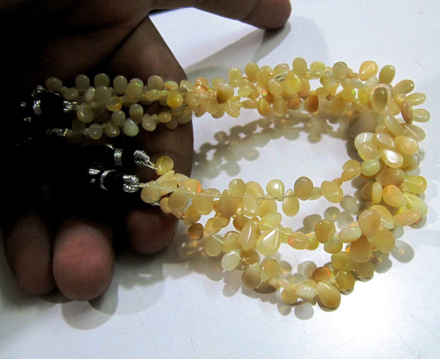 Best Quality Ethiopian Opal Golden Beads, Flat Drop Smooth Beads Size 4x6mm to 6x9mm, Strand 8 inch Long with approx. 70 beads per strand