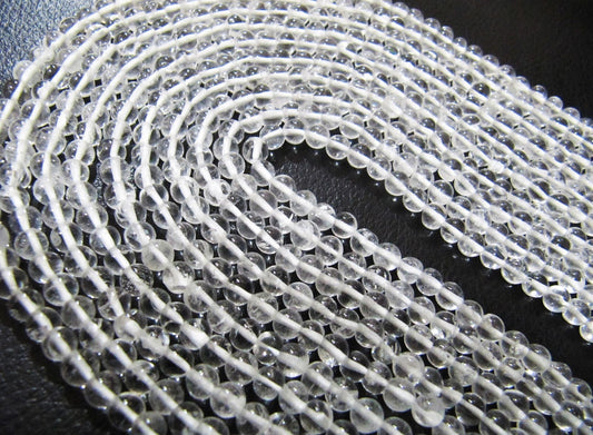 Natural Genuine Rock Crystal Quartz Round Plain Smooth 4-5 mm Beads For Jewelry Making Sold Per Strand 13 Inches Long Wholesale Price