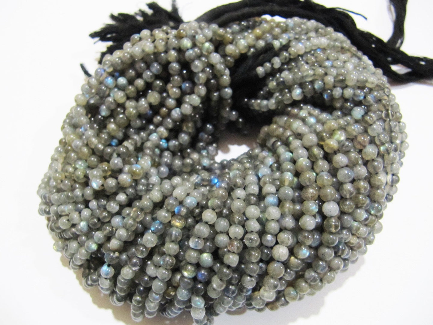 Natural Genuine Labradorite Round Smooth Beads 4mm, Strand 13 inch long, Black Rainbow Plain Beads 4mm Ball Shape in Wholesale prices