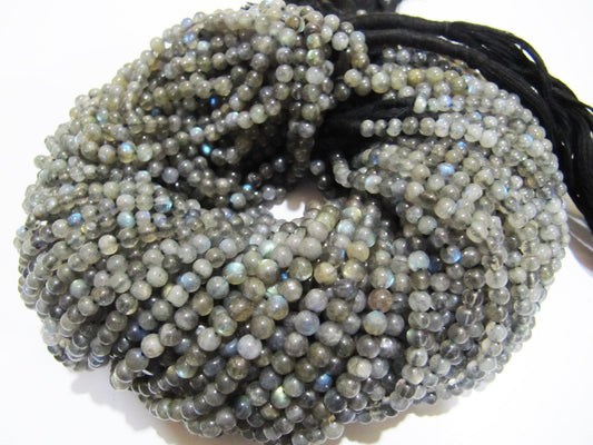 Natural Genuine Labradorite Round Smooth Beads 4mm, Strand 13 inch long, Black Rainbow Plain Beads 4mm Ball Shape in Wholesale prices