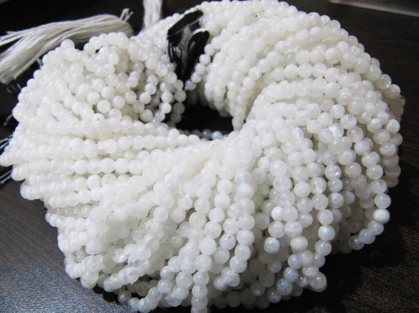 Natural Genuine Rainbow Moonstone Round Plain Smooth 4 mm Beads White Colour Beads For Jewelry Making Sold Per Strand 13 Inches long