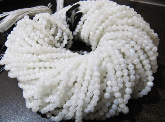 Natural Genuine Rainbow Moonstone Round Plain Smooth 4 mm Beads White Colour Beads For Jewelry Making Sold Per Strand 13 Inches long
