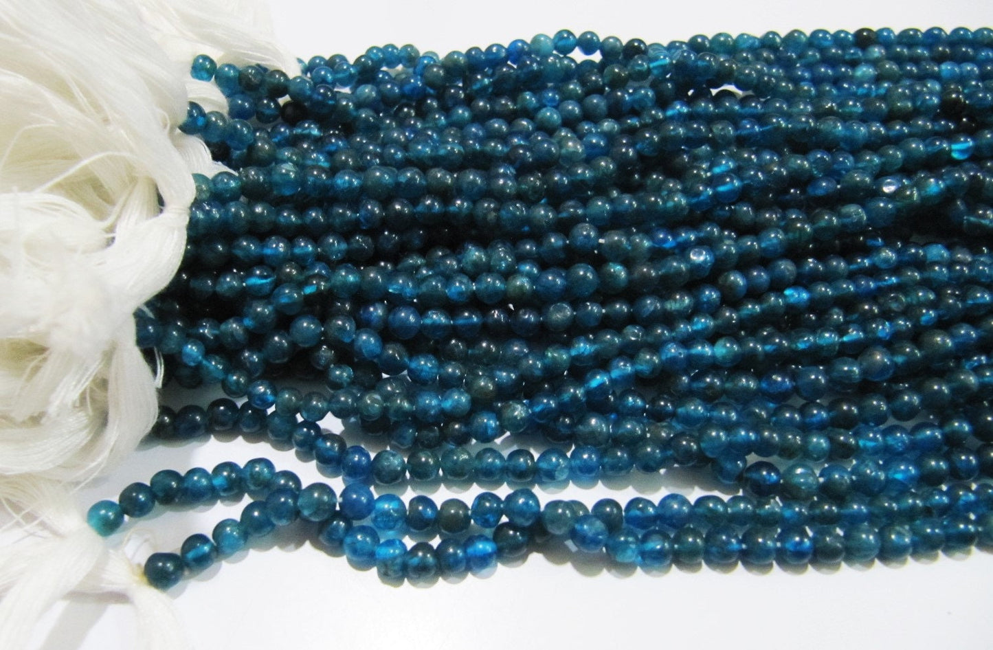 Natural Genuine Neon Apatite Round Plain Smooth 4-5mm Beads, Blue Color Beads For Jewelry Making Strand 13 Inches Long Sold Per Strand