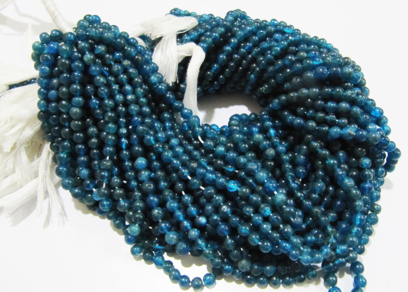 Natural Genuine Neon Apatite Round Plain Smooth 4-5mm Beads, Blue Color Beads For Jewelry Making Strand 13 Inches Long Sold Per Strand