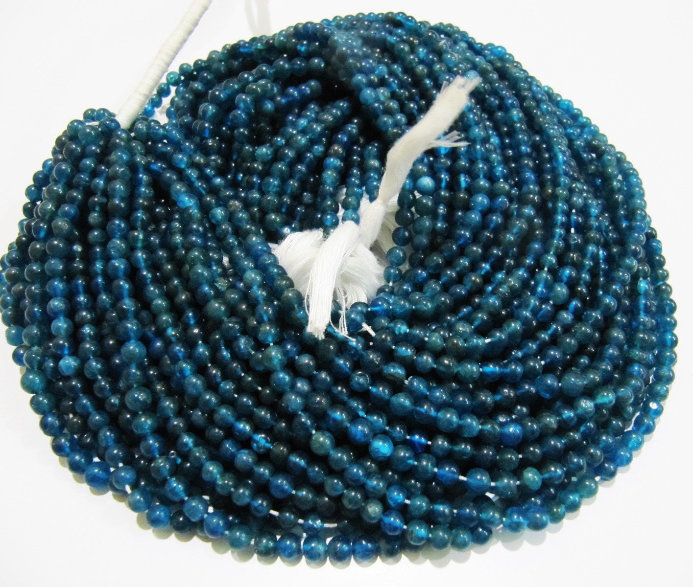 Natural Genuine Neon Apatite Round Plain Smooth 4-5mm Beads, Blue Color Beads For Jewelry Making Strand 13 Inches Long Sold Per Strand