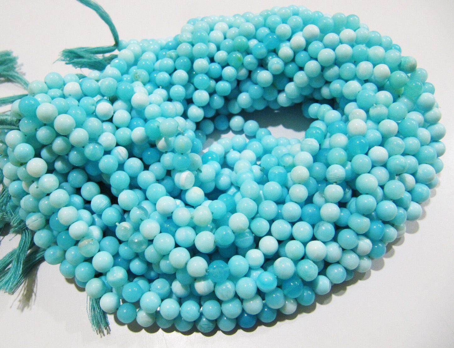 Natural Genuine Blue Opal Round Plain Beads 6-7mm Peruvian Opal Smooth Beads Strand 8 inches Opal Beads for Making Jewelry Whoesale Rates