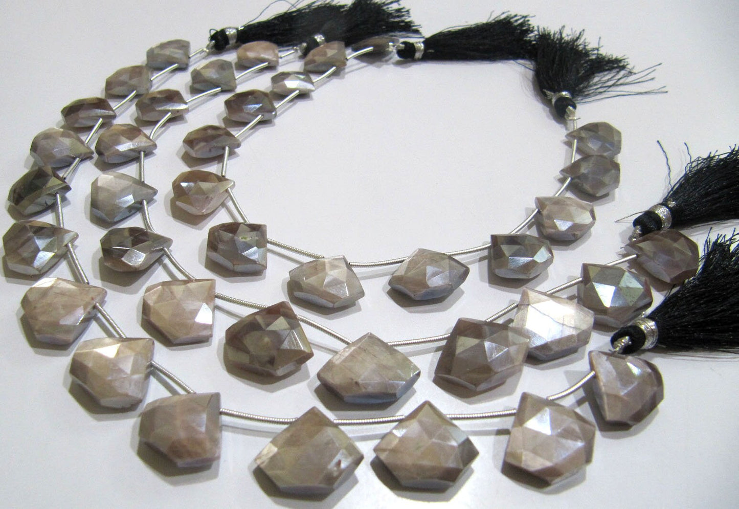 Natural Grey Moonstone AB Mystic Coated Diamond Shape 15-16To17-18mm  Grey Beads Strand 10 Inches Long Jewelry Making Beads Sold Per Strand