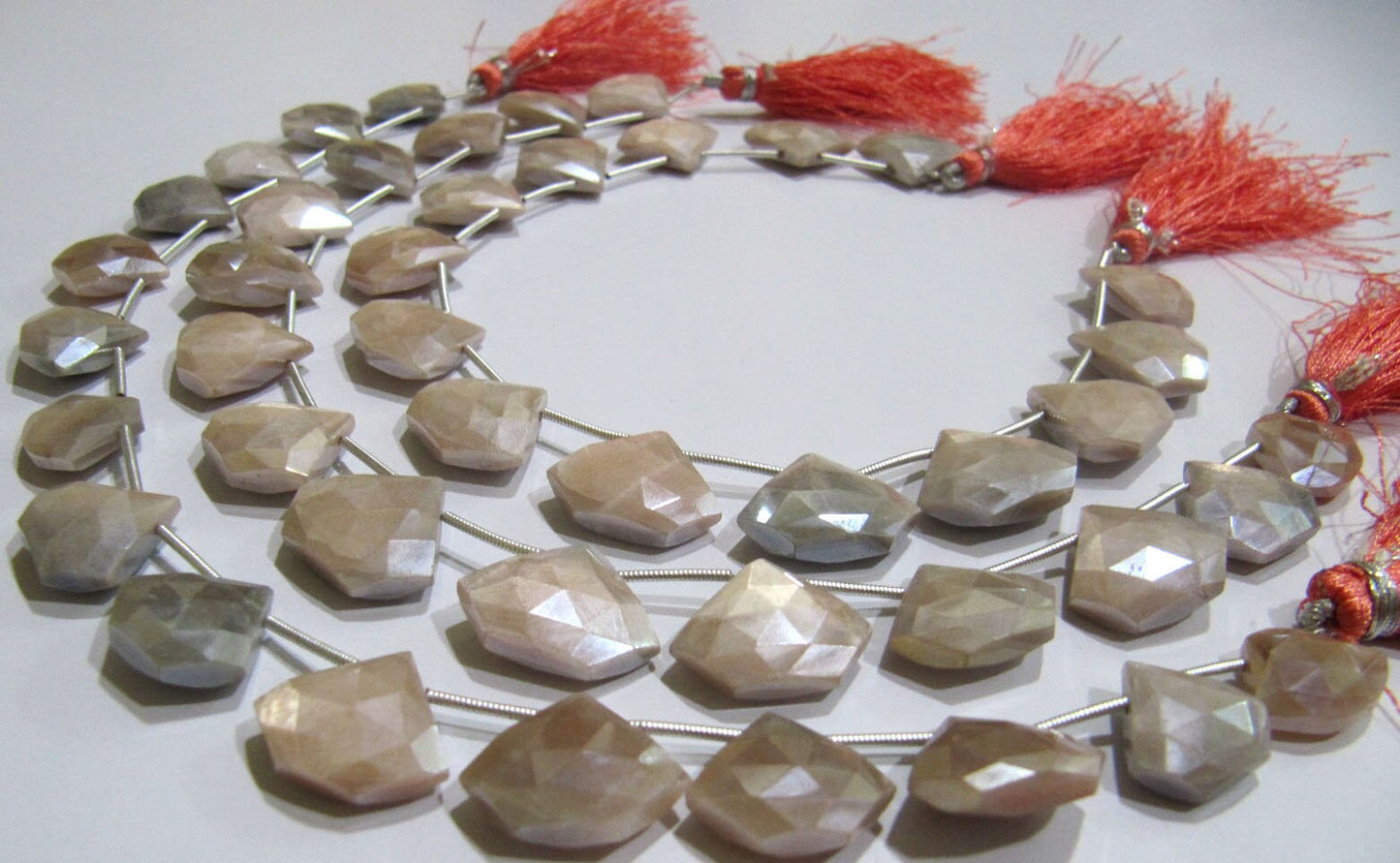 Natural Peach Moonstone AB Mystic Coated Diamond Shape 15-16 To 17-18mm Beads Strand 10 Inches Long Jewelry Making Beads Sold Per Strand