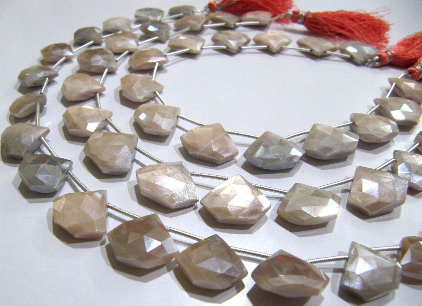 Natural Peach Moonstone AB Mystic Coated Diamond Shape 15-16 To 17-18mm Beads Strand 10 Inches Long Jewelry Making Beads Sold Per Strand