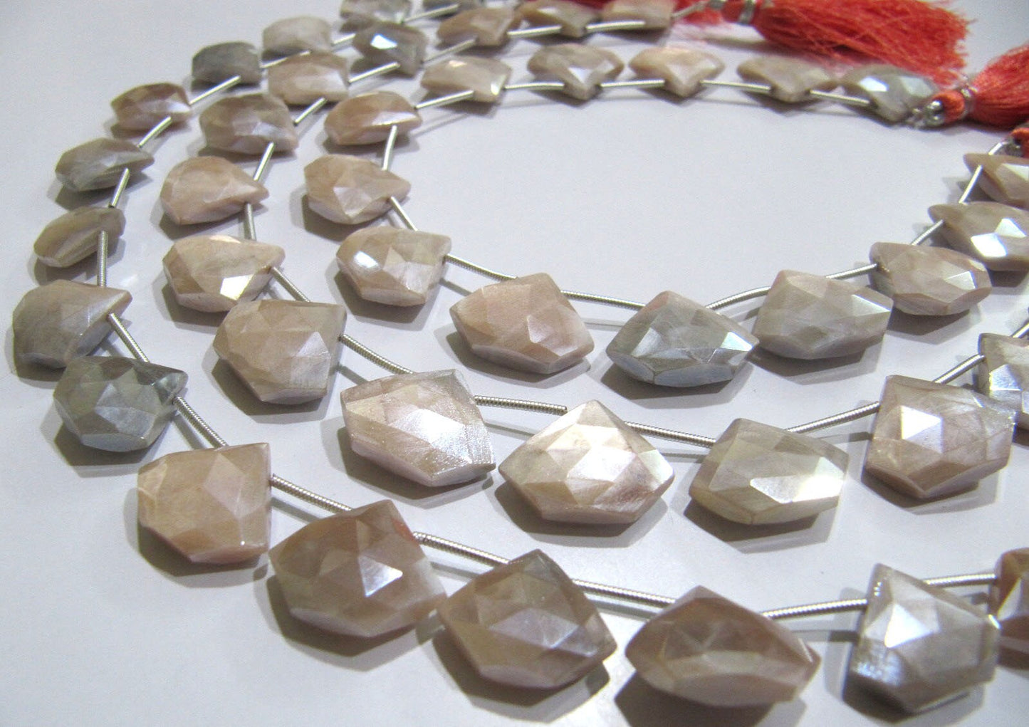 Natural Peach Moonstone AB Mystic Coated Diamond Shape 15-16 To 17-18mm Beads Strand 10 Inches Long Jewelry Making Beads Sold Per Strand