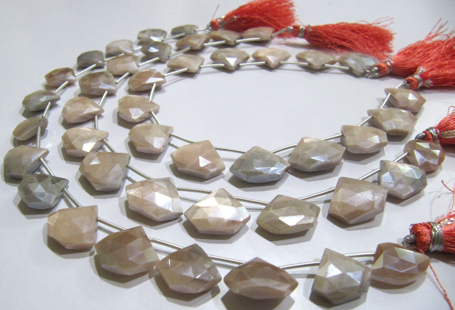 Natural Peach Moonstone AB Mystic Coated Diamond Shape 15-16 To 17-18mm Beads Strand 10 Inches Long Jewelry Making Beads Sold Per Strand