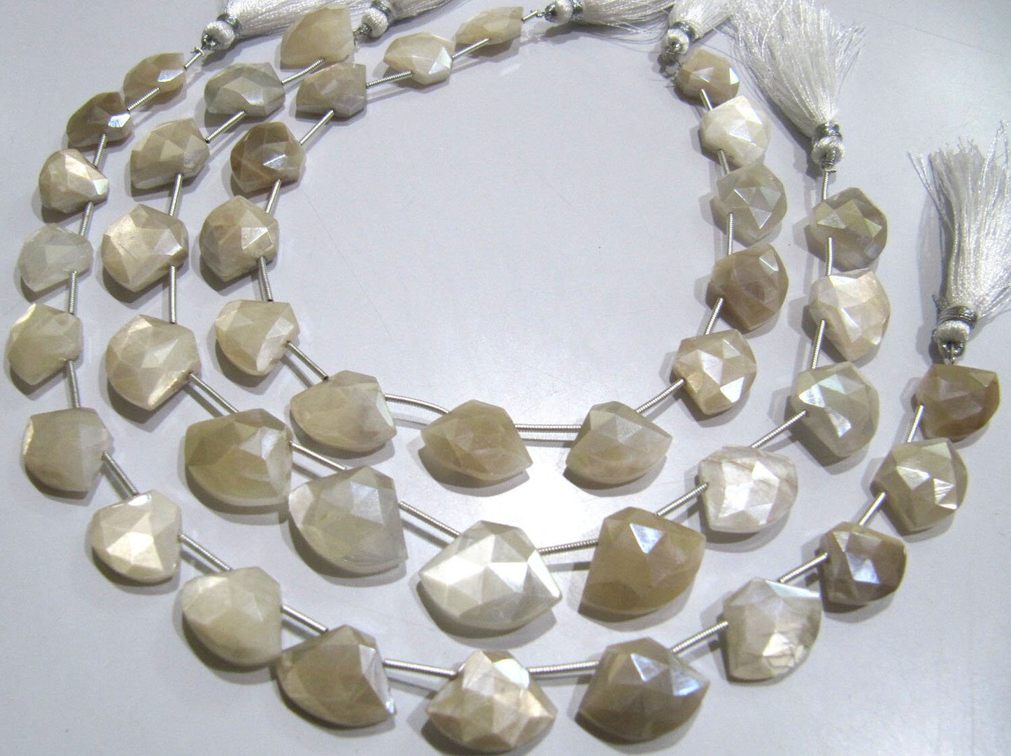 Natural White Moonstone AB Mystic Coated Diamond Shape 15-16 To 17-18mm Beads Strand 10 Inches Long Jewelry Making Beads Sold Per Strand