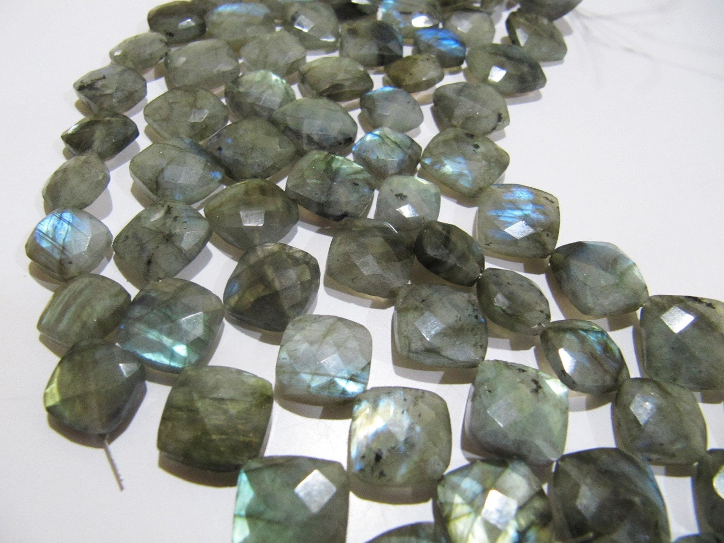 Natural Labradorite Cushion Shape Beads, Briolette Labradorite Faceted Cut Blue Flashy Beads 11-12mm To 12-13mm Size Strand 8 inch long