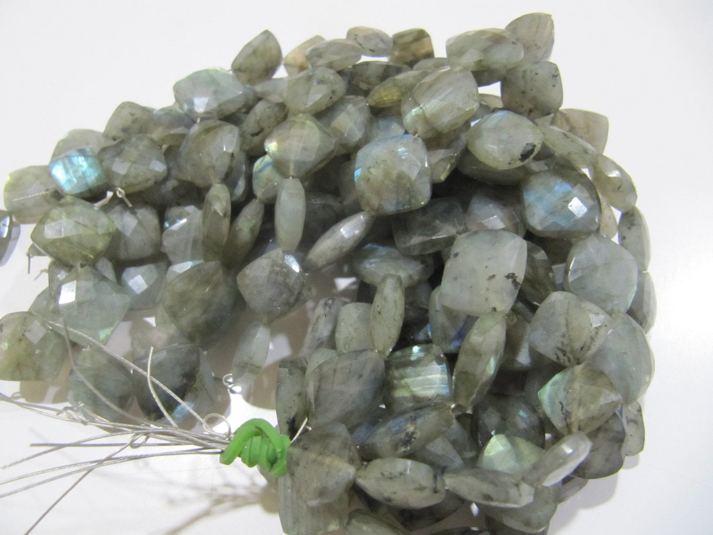 Natural Labradorite Cushion Shape Beads, Briolette Labradorite Faceted Cut Blue Flashy Beads 11-12mm To 12-13mm Size Strand 8 inch long
