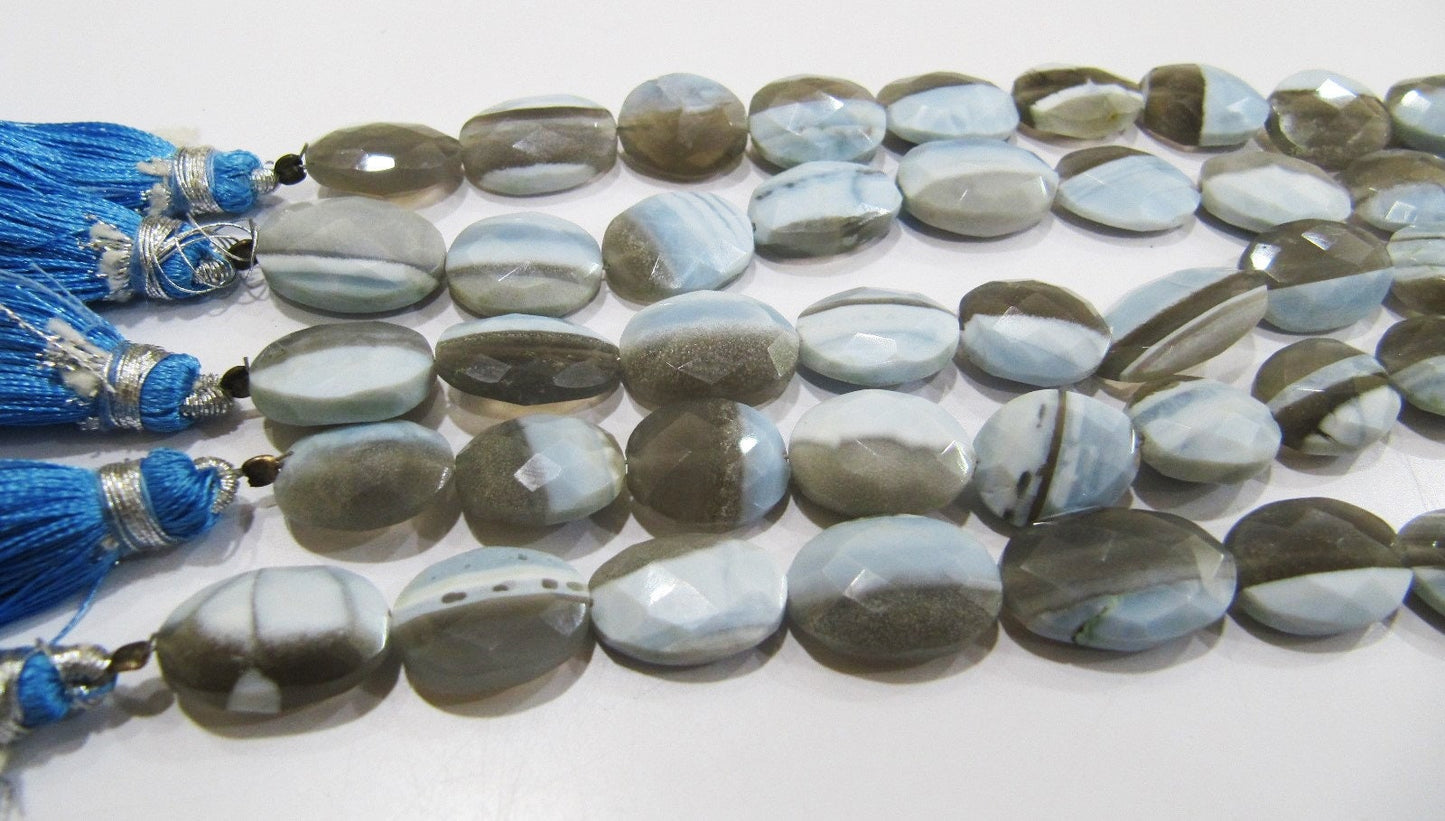 Natural Bio Opal Oval Shape Briolette Faceted Beads Size Approx 12-13mm Strand 8 Inches long Shaded opal Jewelry Making Gemstone Beads .
